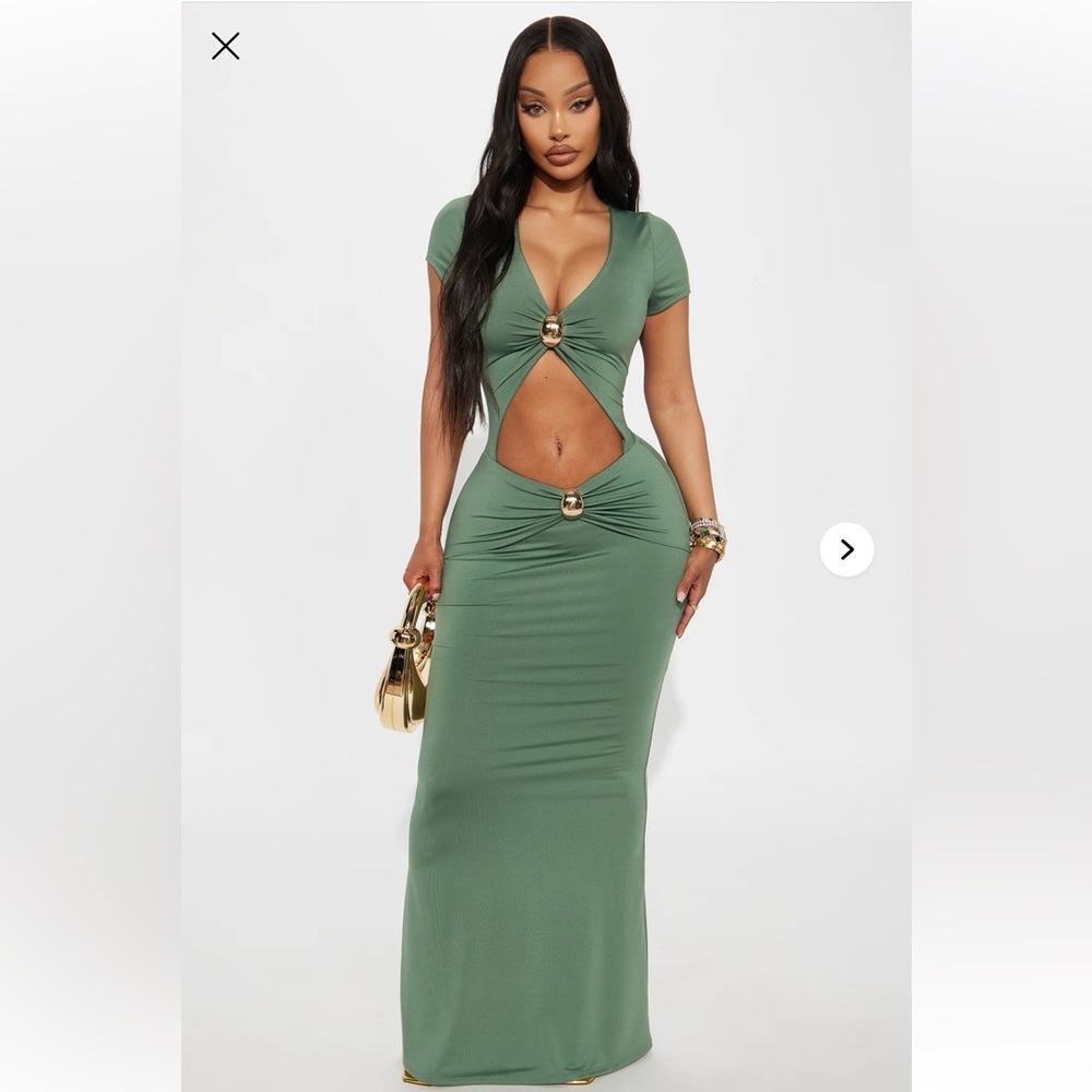 Fashion Nova Green Cut-Out Maxi Dress